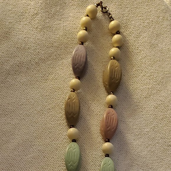 Contempo Fashions Cream/sage/blue/pink/sal/purple/taupe bead necklace/earrings - Picture 3 of 3